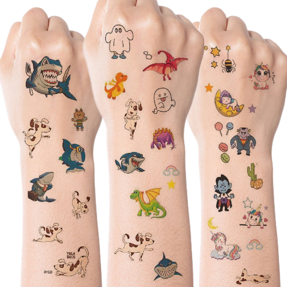 60 stücke Kinder Nette Tattoo Wasserdicht Temporäre Aufkleber Cartoon Avocado Meerjungfrau Einhorn Dinosaurier Körper Kunst Arm Gefälschte Tattoo Frauen Männer