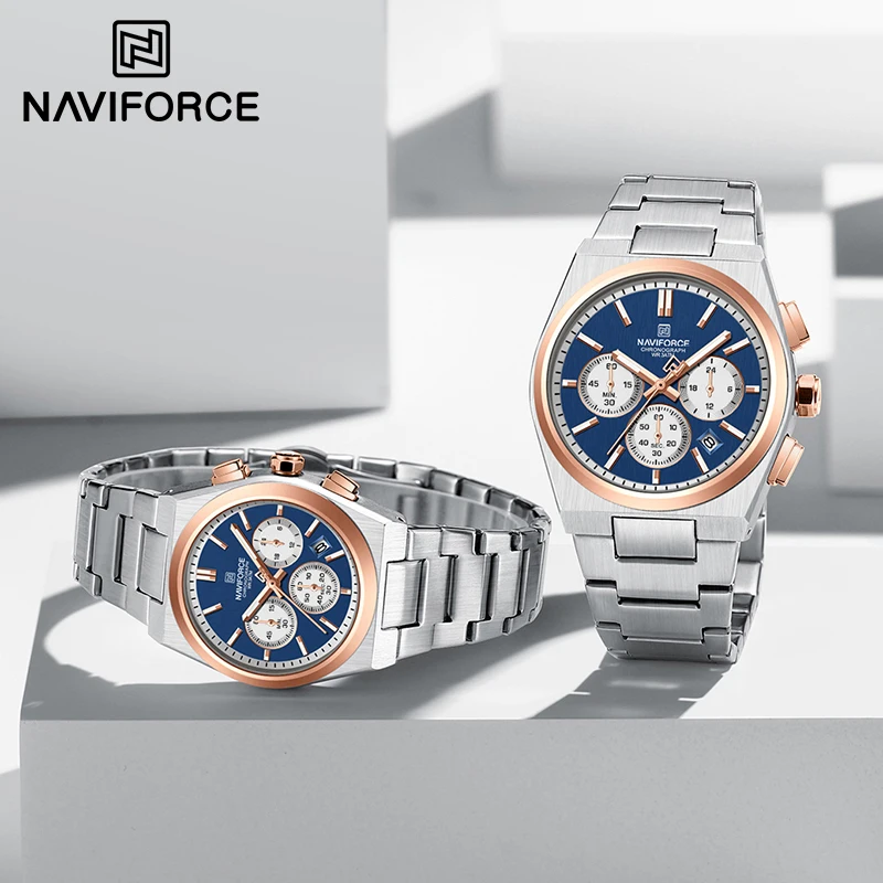 Лучший бренд NAVIFORCE для мужчин и женщин, кварцевые часы с хронографом, стильный 24-часовой дисплей даты, наручные часы для пар 2024