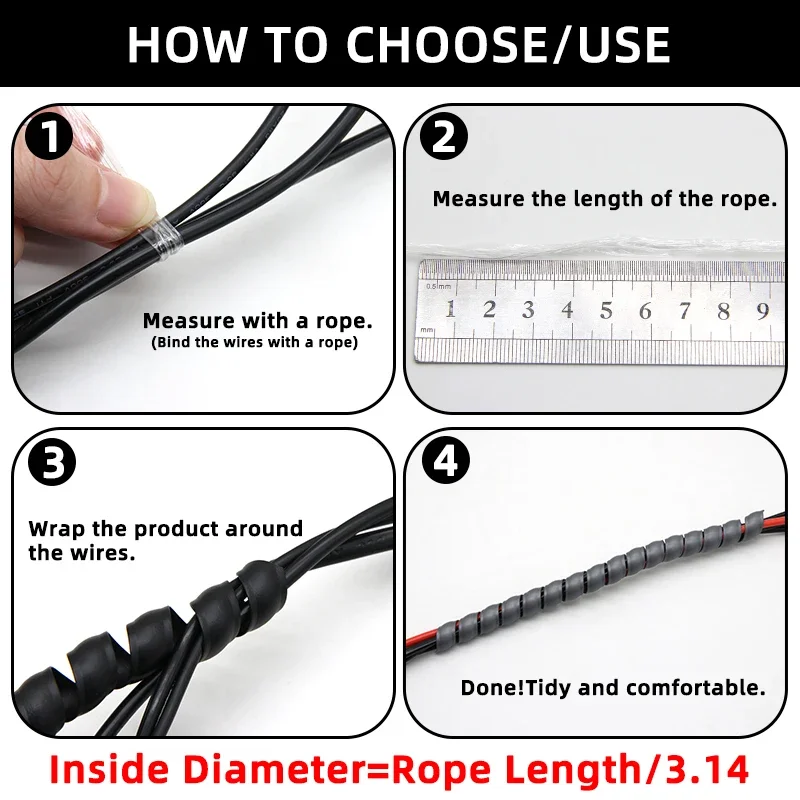 1/3/5Meters 8mm ~ 35mm Line Organizer Pipe Protection Flexible Spiral Wrap Winding Cable Wire Protector Cable Sleeve Cover Tube