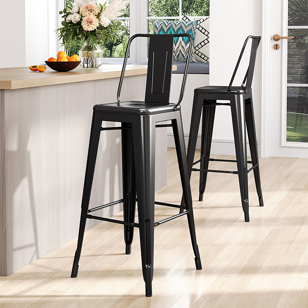 Set of 4 Metal Frame High Bar Stool, Black