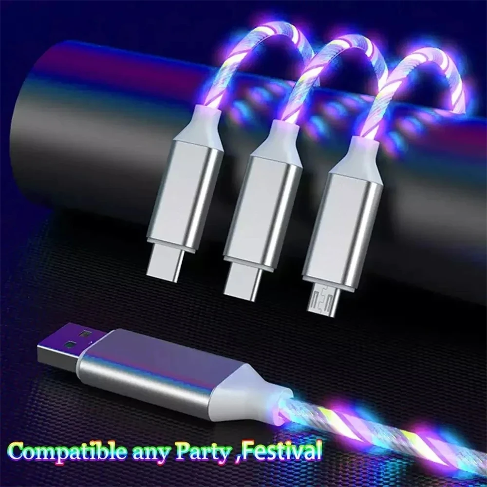 Leuchtendes LED-Licht USB 3 IN 1 Kabel Telefon Schnellladegerät Leuchtendes Typ-C-Kabel für Xiaomi iPhone Telefonzubehör