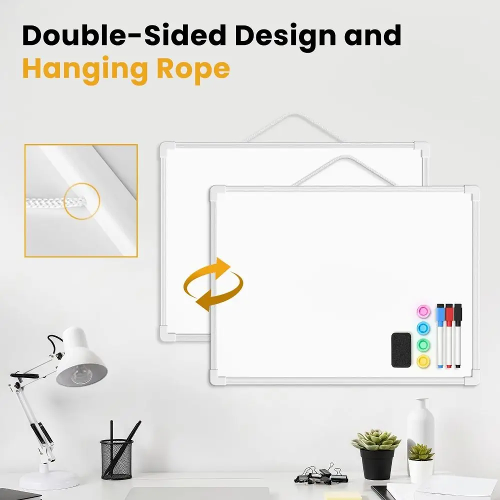with 3 Markers & 4 Magnets Dry Erase Board 16" X 12" Wall Mounted Whiteboard Small Double-Sided Graffiti Drawing Board