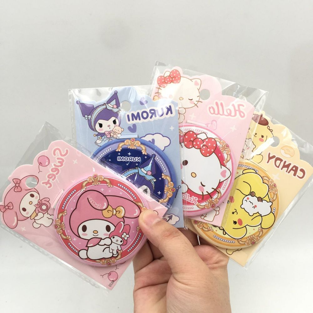 Sanrio mini espelho kuromi minha melodia pom pom purin redondo meninas kawaii portátil espelho de maquiagem único espelhos meninas crianças presentes