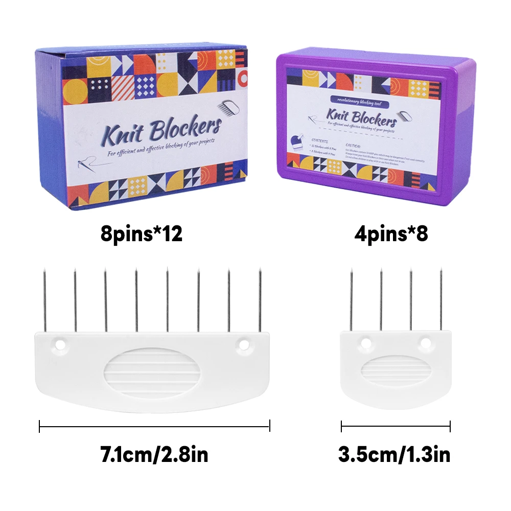 Knit Blockers Set 20 Pcs Stainless Steel Knitting Blocking Combs and Pin with 2 Different Sizes for DIY Knit Crocheting Supplies