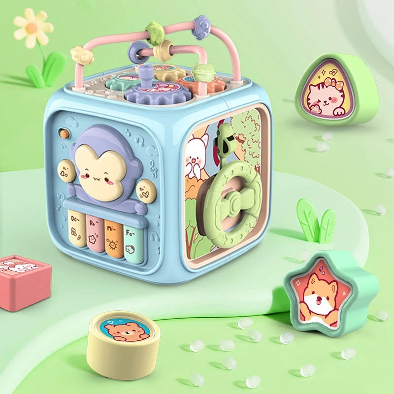 Детские игрушки-кубики для малышей 7 в 1, обучающий сортировщик форм, музыкальная игрушка, лабиринт из бисера, игрушки для подсчета открытий для детей, обучение
