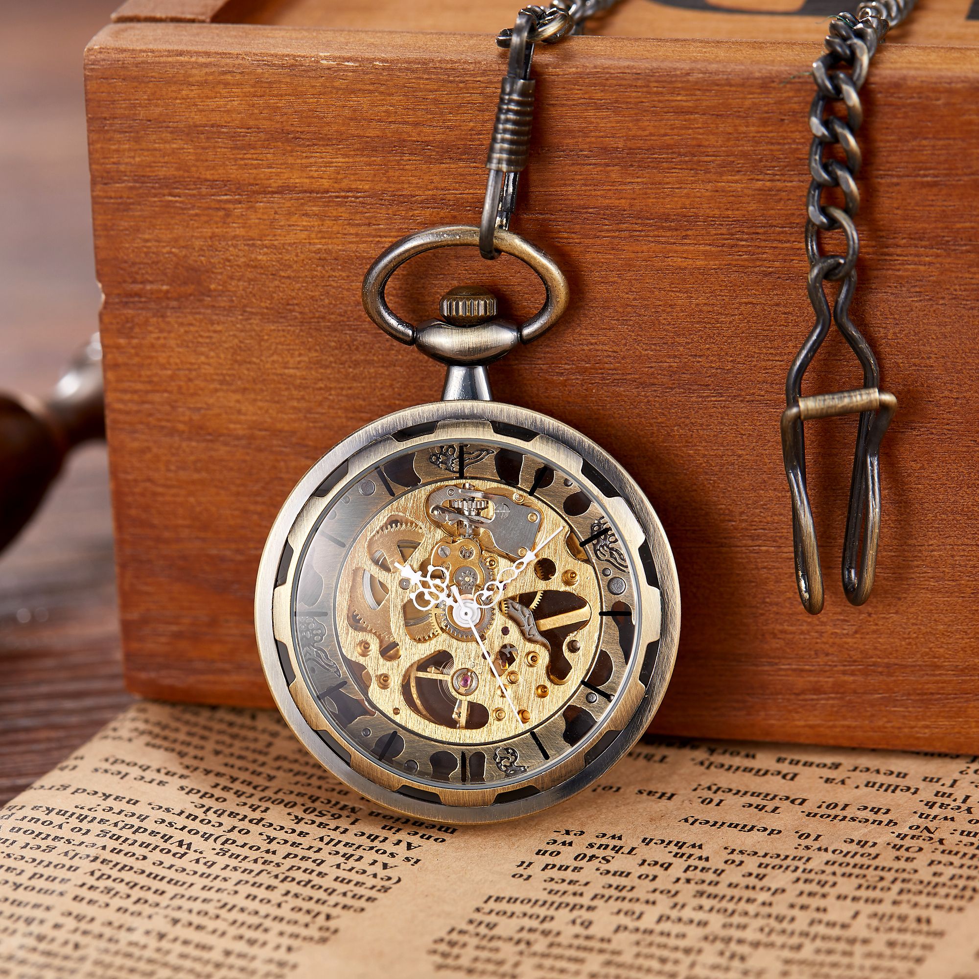 Retro Steampunk Esqueleto Mecânico Fob Pocket Watch Relógio Colar Pingente Mão-Enrolamento Homens Mulheres Cadeia Presente