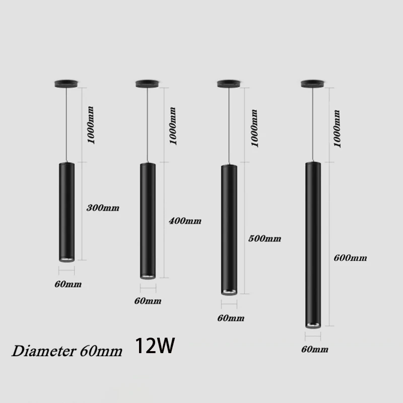 Luces colgantes de tubo largo nórdico regulables, 7W, 12W, longitud de luz colgante para cocina, luces de iluminación ajustables para el hogar y el comedor