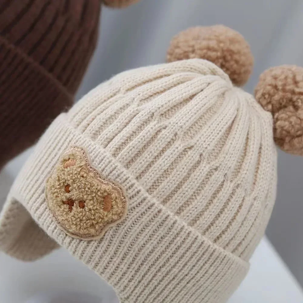 Chapéu de lã do bebê bonito urso proteção de orelha chapéu crianças inverno engrossado quente malha versão coreana do chapéu do bebê