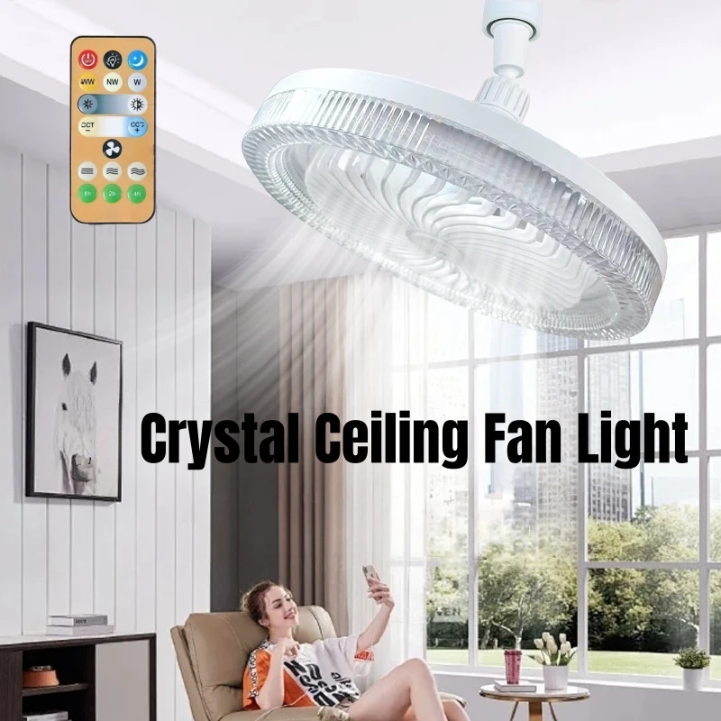 พัดลมคริสตัล Light น้ํามันหอมระเหย Universal Head ห้องนอนจี้ไฟรีโมทคอนโทรลอัจฉริยะ e27 สกรูปาก LED Fan Light