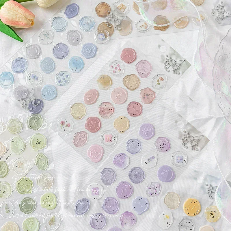 18 個ヴィンテージワックスシールスタンプステッカー DIY スクラップブッキングジャーナルプランナー装飾韓国文具かわいい封筒シールタグ