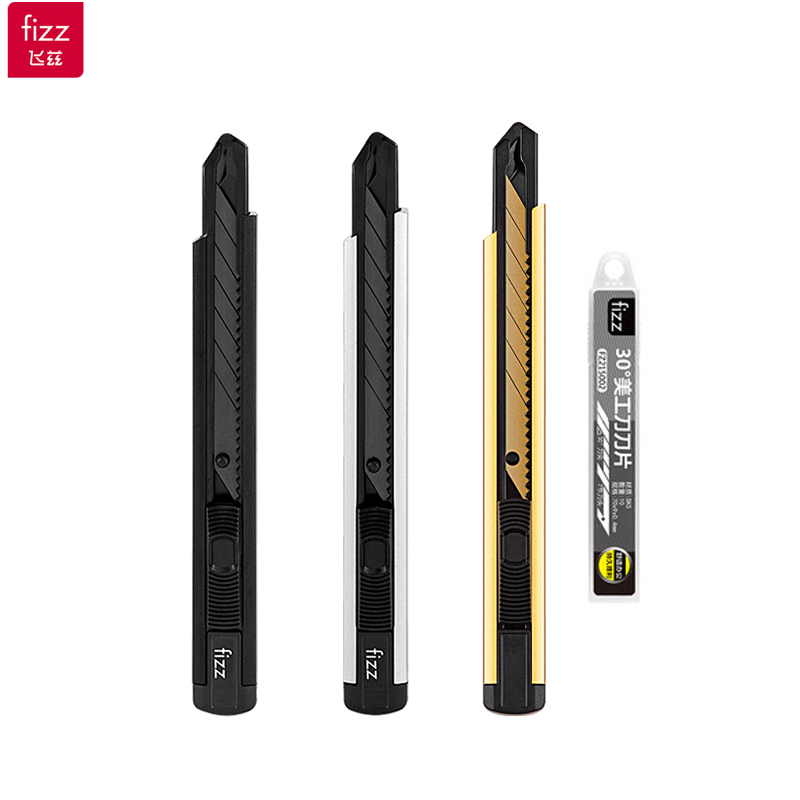 Cuchillo utilitario Fizz Art, 30 °   Mini cortador de caja con diseño a presión autoblocante de aleación de aluminio de ángulo afilado, papelería multifuncional