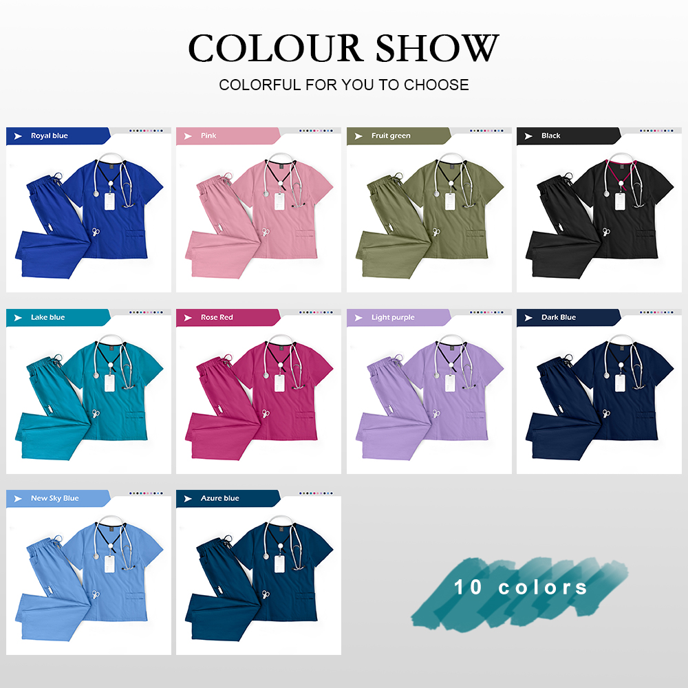 Elastic Breathable Nursing Articles Surgical Uniforms Woman Hospital Clinical Uniform Multicolor Short Sleeved Beauty Salon Wear