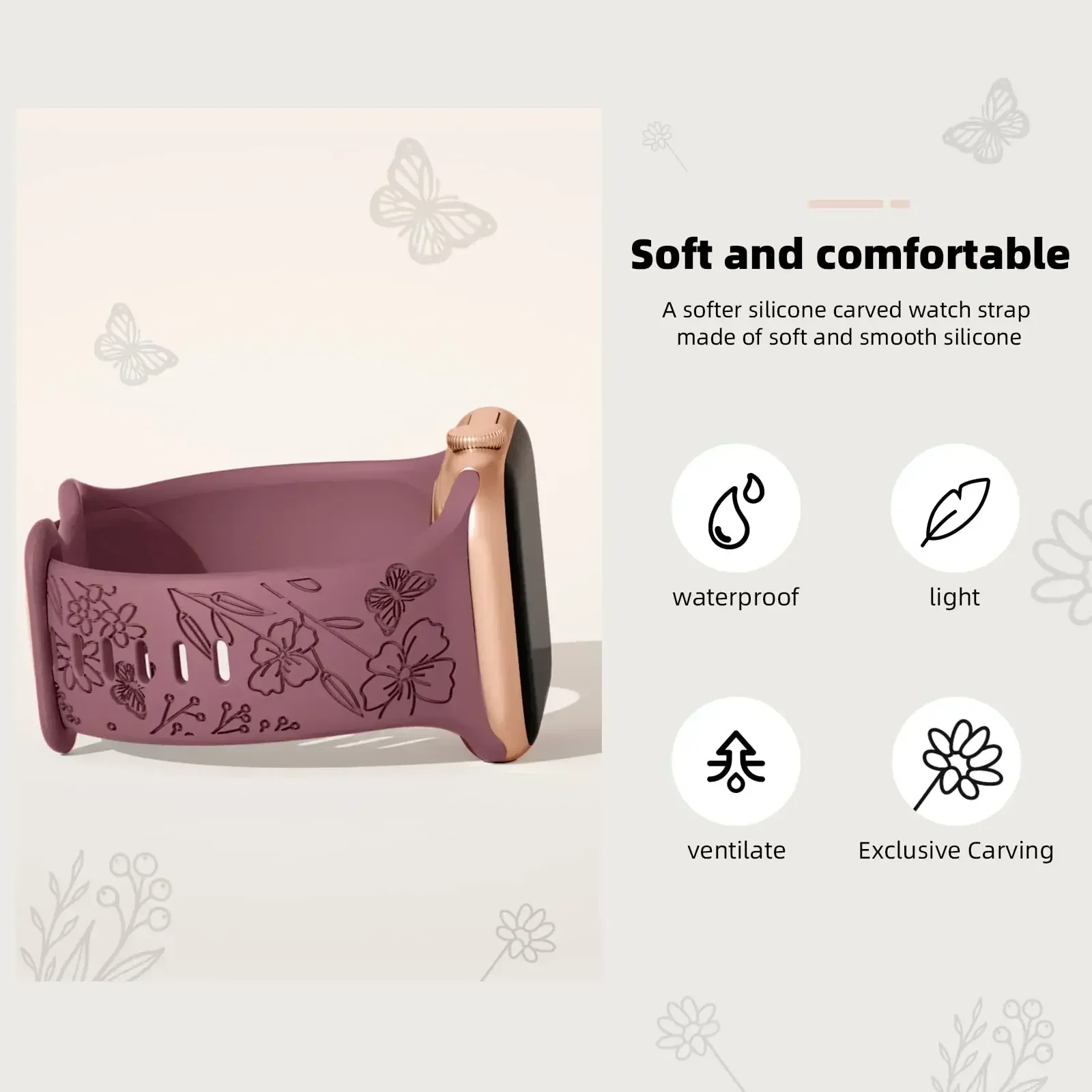 Pulseira para apple watch band 44mm 42mm 41mm 40mm 45mm 49mm 44mm pulseira gravada floral correa iwatch série 9 7 se 6 8 ultra 2