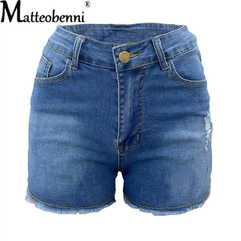 Pantalones cortos vaqueros rasgados para mujer, vaqueros de cintura alta, ajustados, longitud de pierna ajustada, talla grande, novedad de 2024