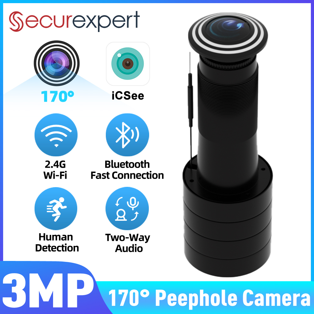 ICSEE HD дверной глазок, Wi-Fi камера безопасности 170 °   Широкоугольная беспроводная камера «кошачий глаз» для обнаружения человека, двусторонняя аудио-видеоглаз
