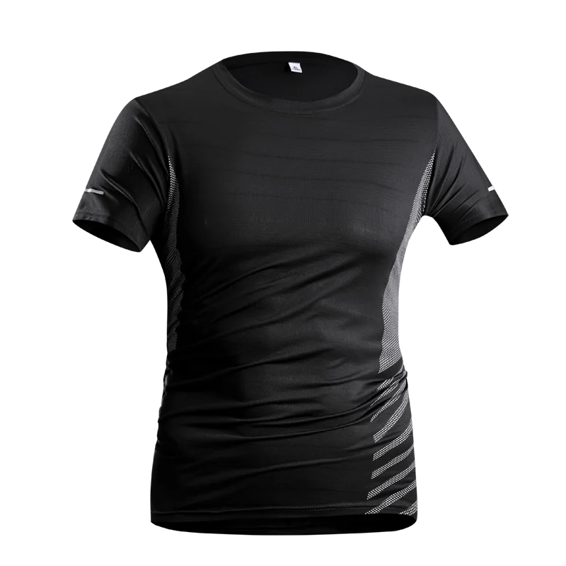 ランニング Tシャツ男性夏のアイスシルク薄いトップ反射印刷速乾性半袖通気性フィットネススポーツ Tシャツ 5XL