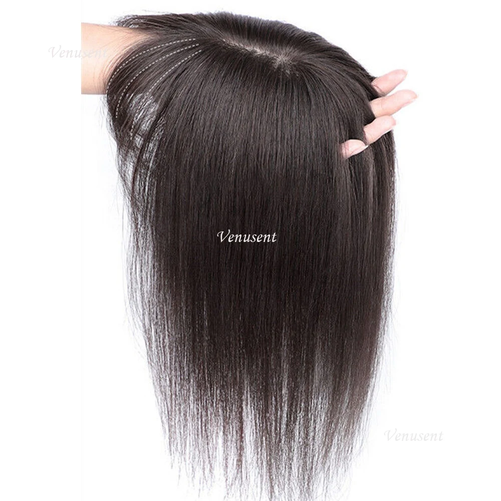 Base de seda feminina cabelo humano topper com franja de ar virgem europeu remy capa de cabelo mão amarrada seda superior peruca com franja lateral