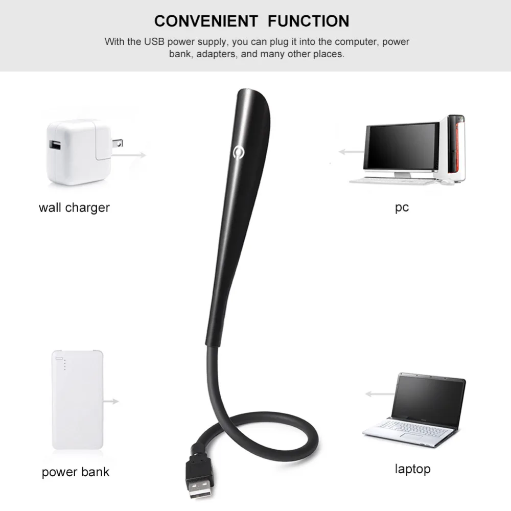 Luz LED de libro, lámpara de lectura USB, luz LED de escritorio Flexible, lámpara de estudio regulable táctil para decoración de iluminación de mesa de dormitorio portátil