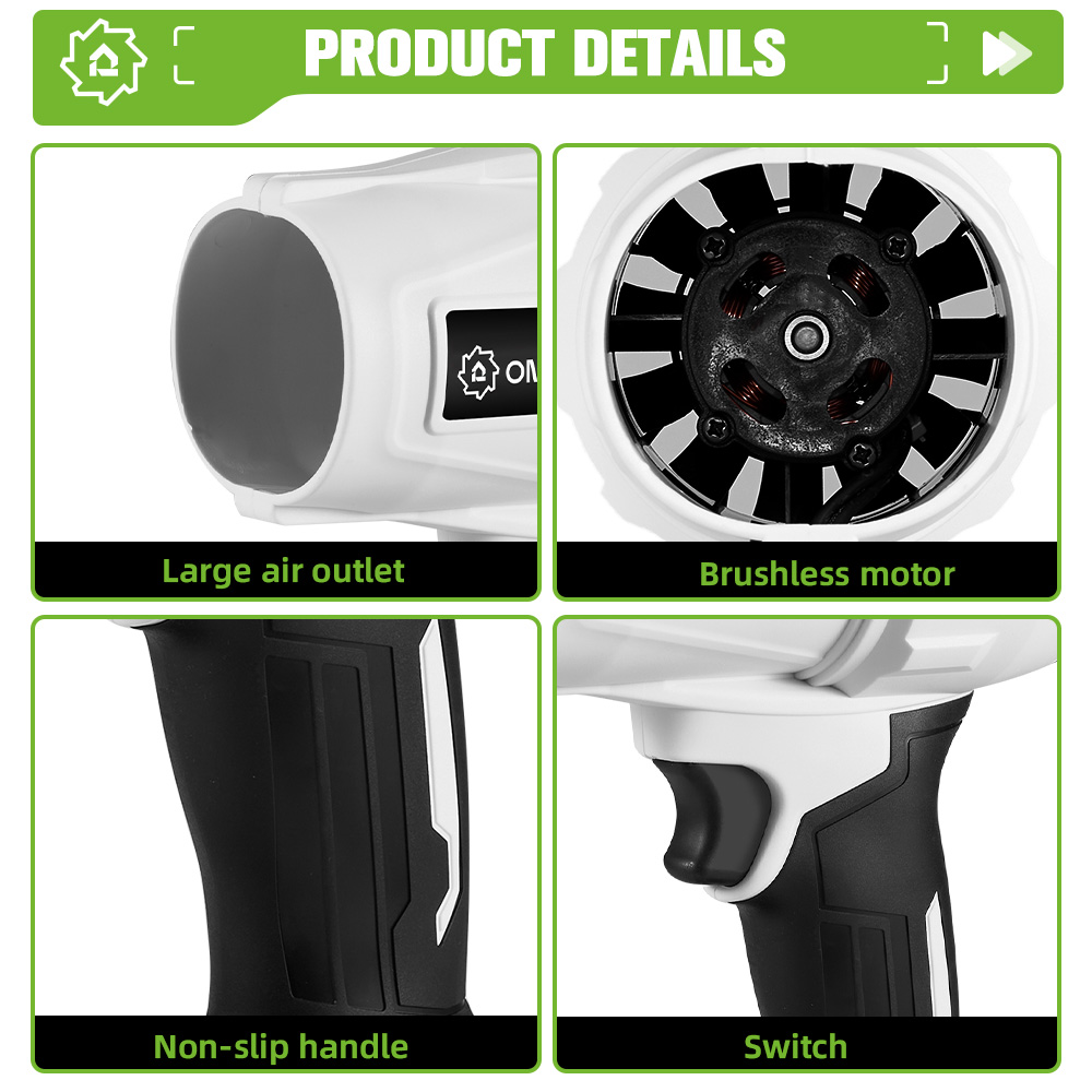 ONEGREEN 2000 W bürstenloser elektrischer Turbogebläse, Strahlventilator, 200 m/s, Handluftgebläse, heftiges Blaswerkzeug für Makita 18 V-Batterie
