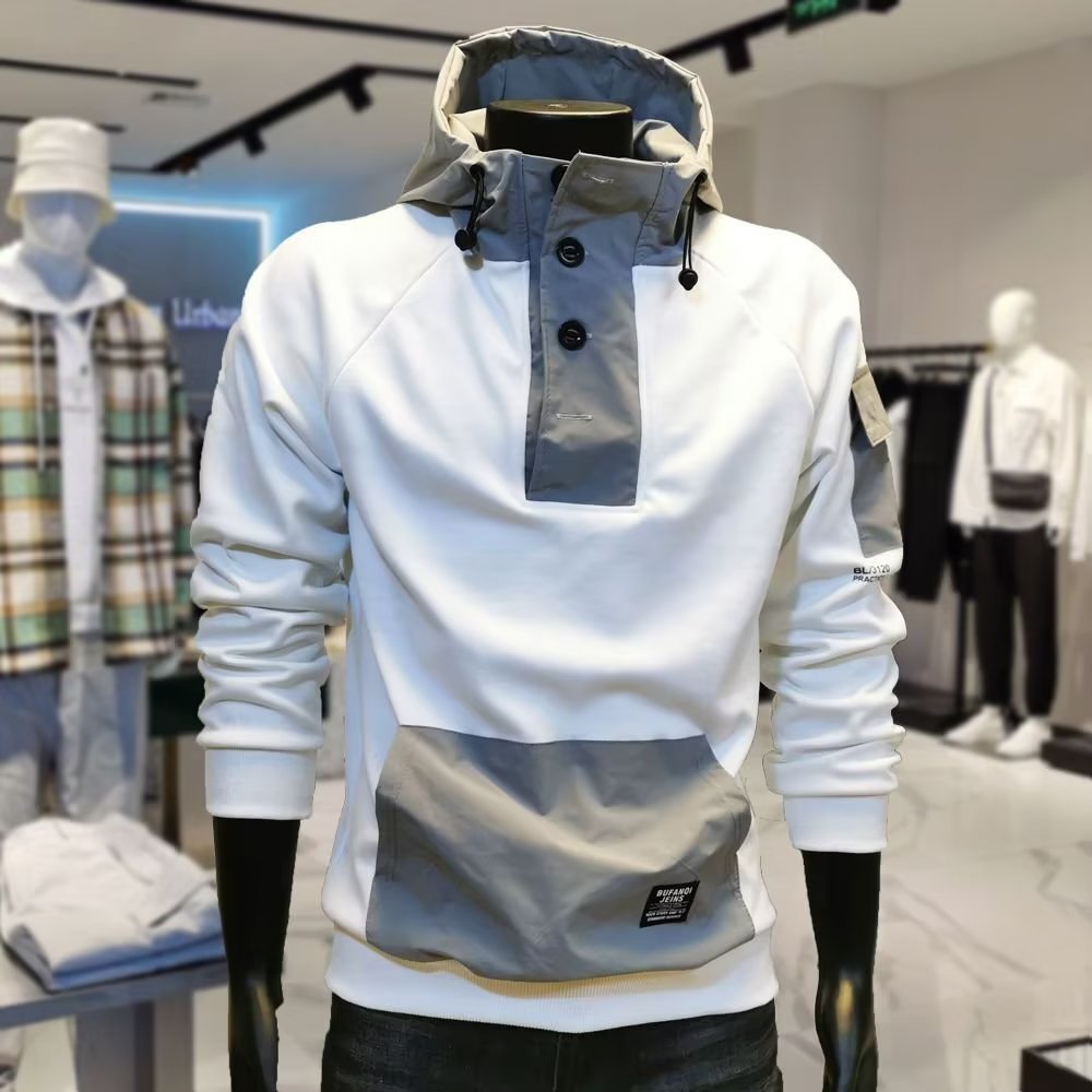 Y2K Techwear 가을 새 버튼 후드 트랙 슈트 남성 코튼 카고 까마귀 패션 남성 streetwear 포켓 패치 워크 블랙 후드