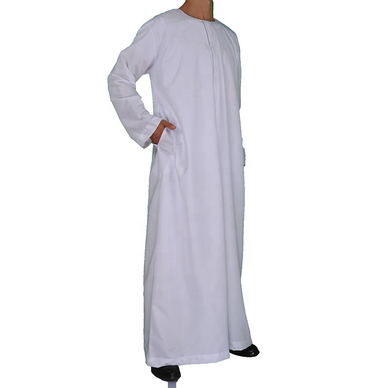 Hồi Giáo Nam Thời Trang Jubba Thobe Tay Dài Màu Trắng Phối Màu Cổ Tròn Hồi Giáo Ả Rập Dài Nam Abaya Hồi Giáo Quần Áo