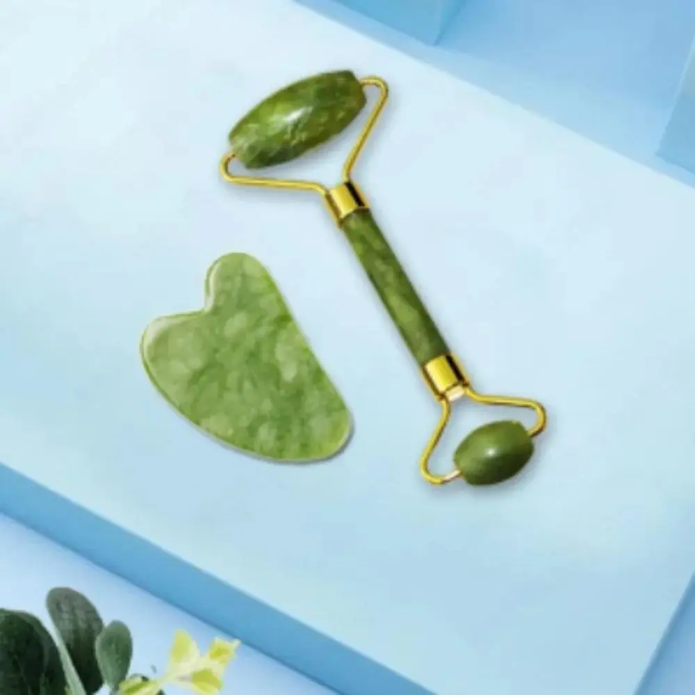 Rolo de pedra de jade natural massageador feng jade chifre de vaca raspagem conjunto olho beleza facial fisioterapia massagem ferramentas