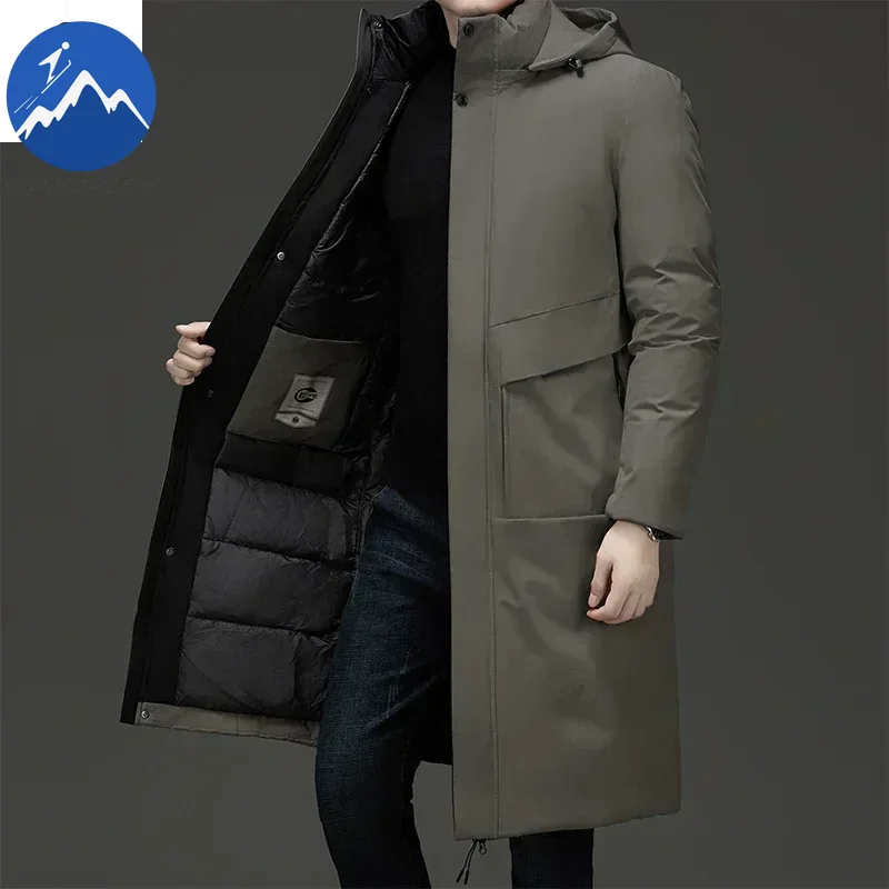 Neue Winter Jacke männer Lange Luxus Business Verdickte Unten Baumwolle Warme Parkas männer Straße Schnee Kalt-beweis mit kapuze Gepolsterte Mantel