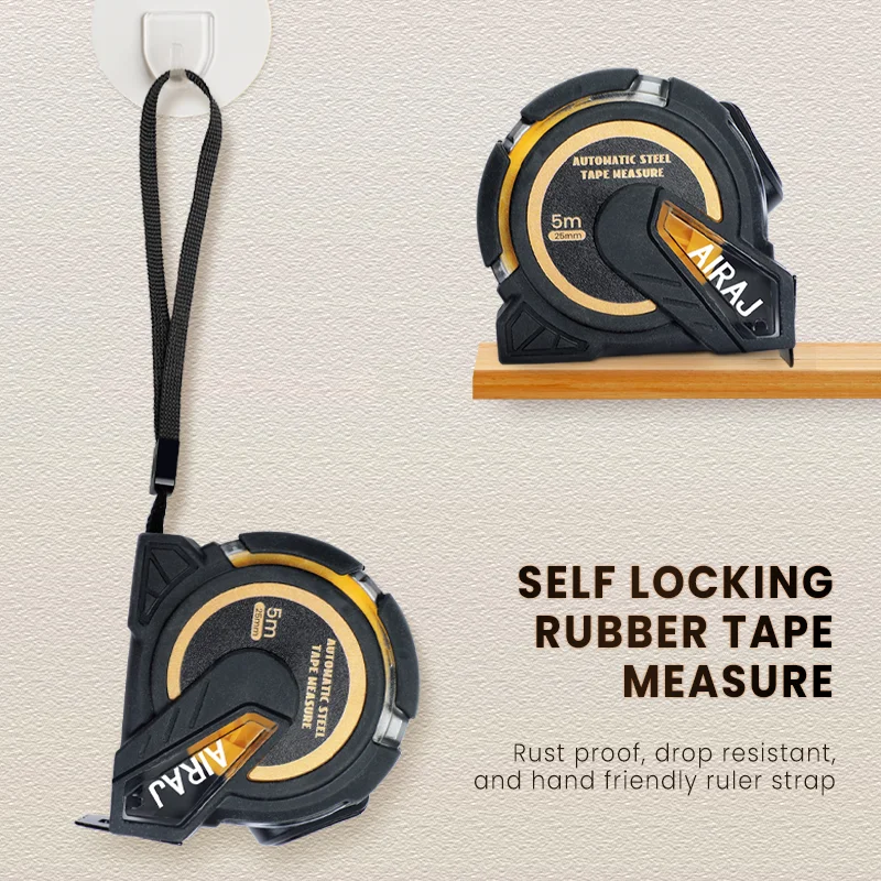 AIRAJ 3M to 10M Metric Self-Locking Tape Measure with Rubberized Coating, High - Precision Straightedge Measuring Tool Hand Tool