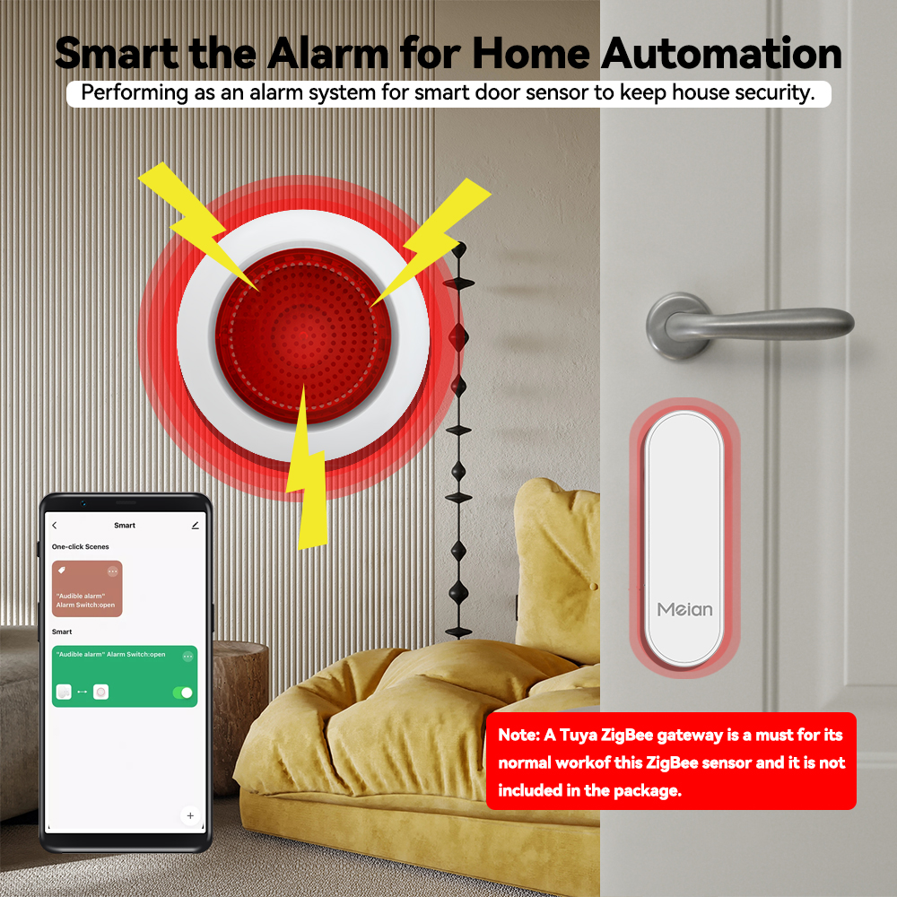 Meian Wireless Sound Flash Alarm Siren Tuya Zigbee 110V 220V Sirena Alarma 100dB Alarme System Security SmartLife Control