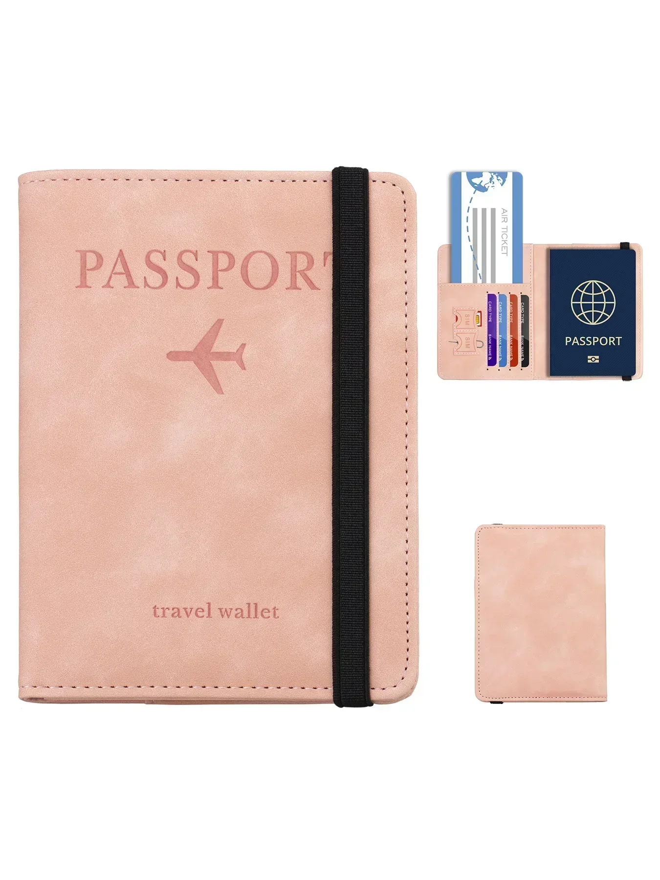 Capa de cartão de couro com bloqueio RFID, porta-passaporte, carteira, acessórios de viagem para mulheres e homens