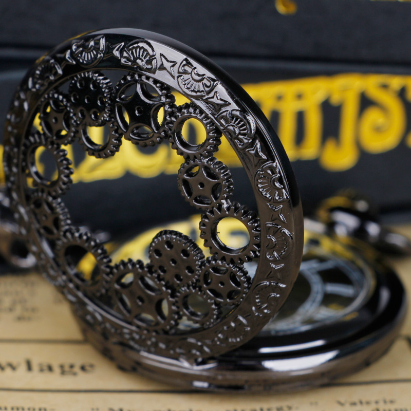 Relógio de bolso de quartzo com design de engrenagem vazada vintage com colar presente perfeito moda para homens e mulheres relógios requintados