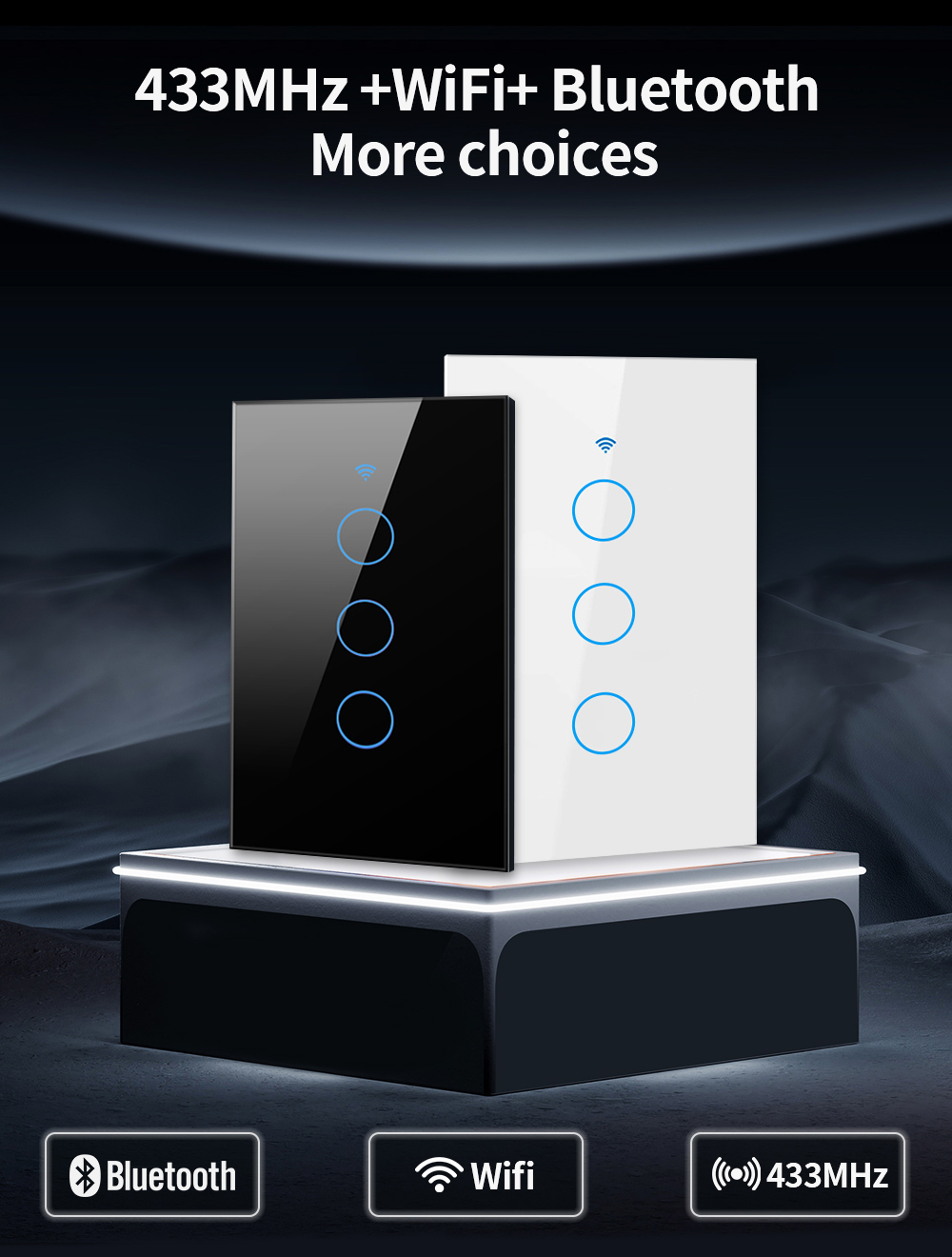 TNCE Tuya US WiFi+Bluetooth/Zigbee Smart Wall Switch RF433 1/2/3/4 Gang Smart Touch Sensor LED Light Switches Alexa Google Home