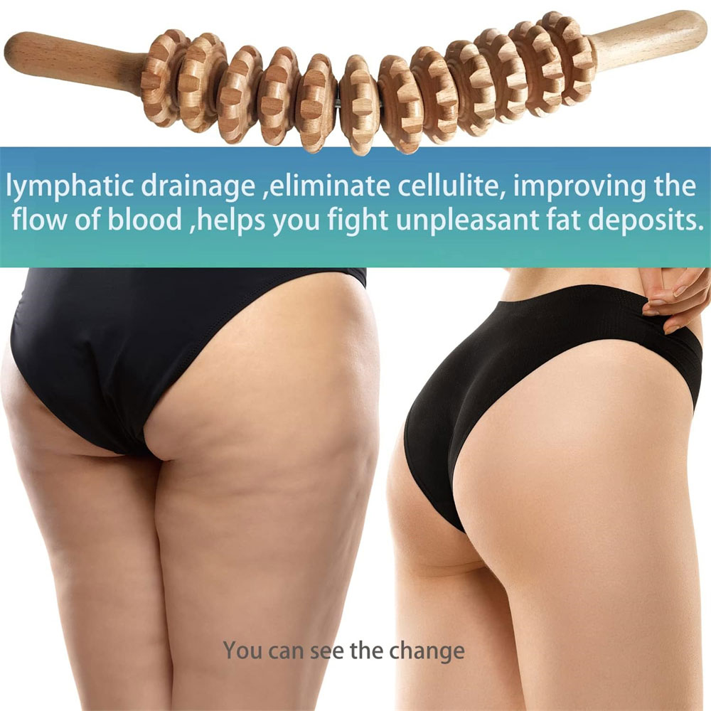 Natuurlijke gebogen houten massageroller voor taille en dij, multifunctionele lichaamsroller voor vermindering van cellulitis en spierspanning