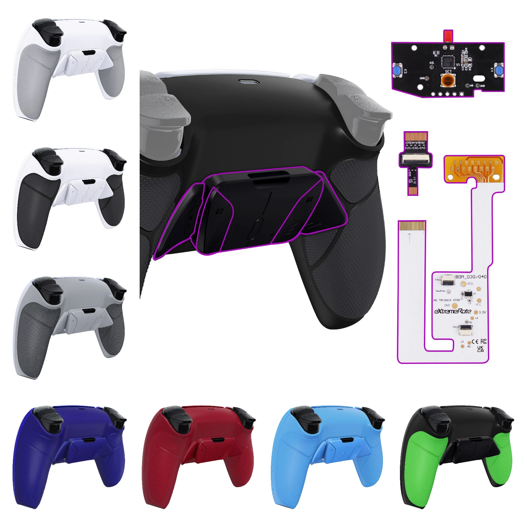Kit de reasignación programable eXtremeRate RISE4 V3 para controlador ps5 BDM-030/040/050, placa de actualización, carcasa trasera y botones rediseñados