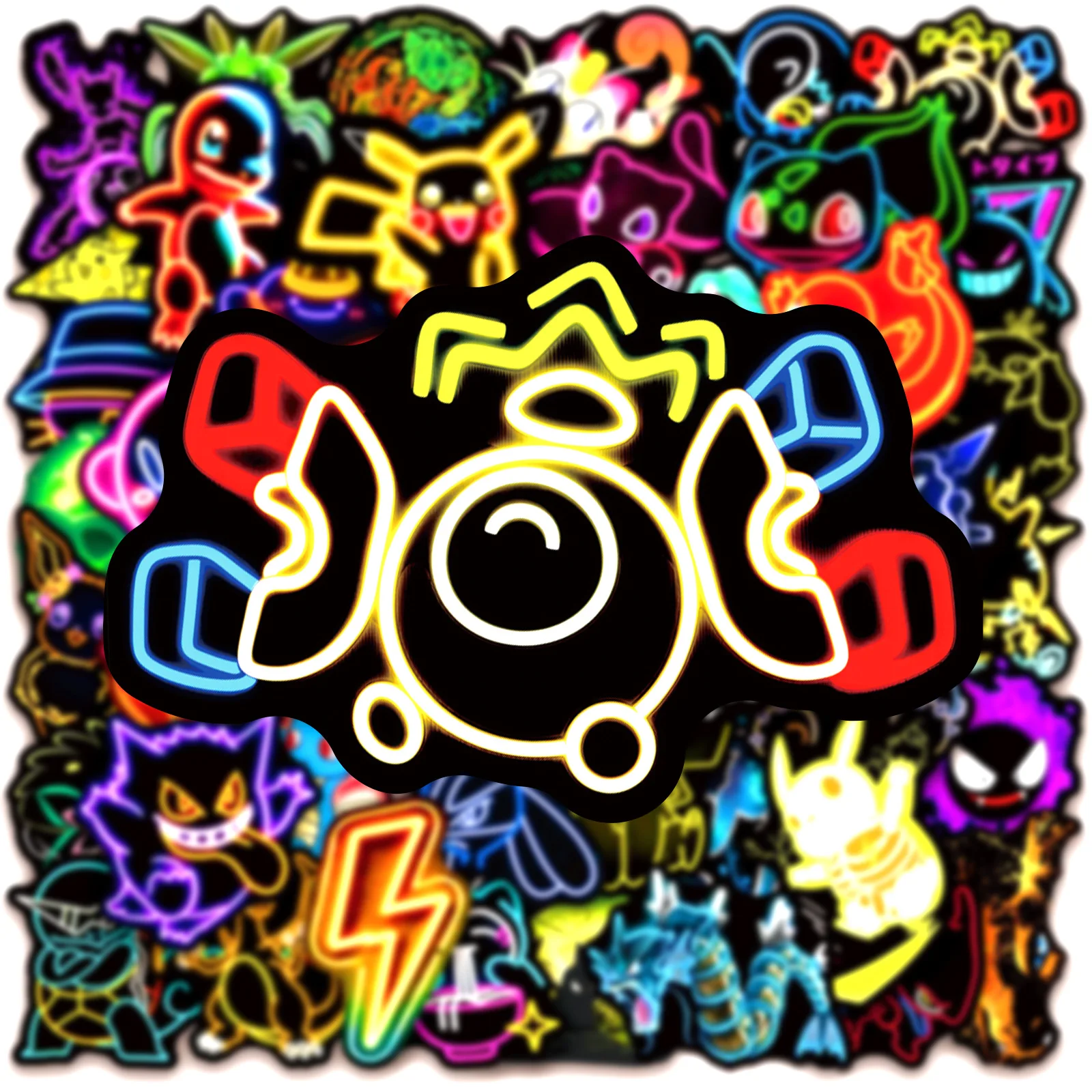 50PCS Kawaii Cool Neon Pokemon สติกเกอร์กันน้ําอะนิเมะ Pikachu Graffiti Decal สําหรับแล็ปท็อปสเก็ตบอร์ดโทรศัพท์ Cool สติกเกอร์การ์ตูน