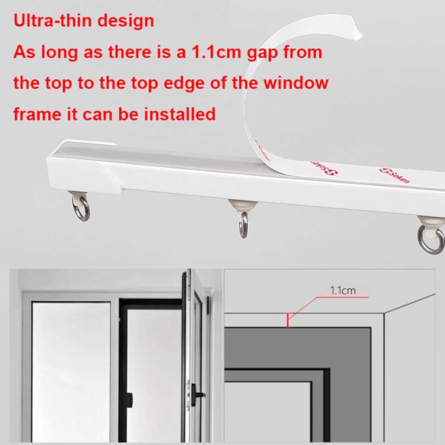 Autoadhesivo, Divisores De Ambiente, Riel De Cortina Montado En El Techo O En La Pared, Fácil De Cortar A Medida (techo blanco M