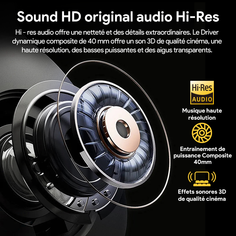 QCY-Casque sans fil H3 ANC, Bluetooth 5.4, audio haute résolution, casque sur l'oreille, hybride 43dB, suppression active du bruit, écouteurs 60H