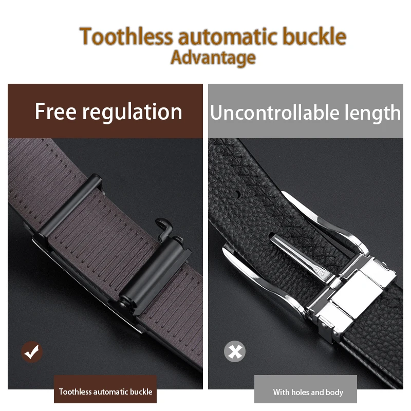 OYIFAN-Cinturón de cuero genuino para hombre, cinturón de trinquete con hebilla automática, ajuste aleatorio