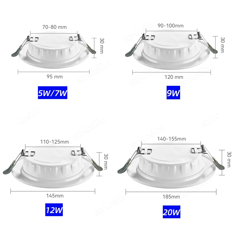 10 ピース/ロット LED ダウンライト 5 ワット 7 ワット 9 ワット 12 ワット 20 ワット 220 ボルト凹型天井ランプラウンド LED パネルダウンライトスポットライト照明