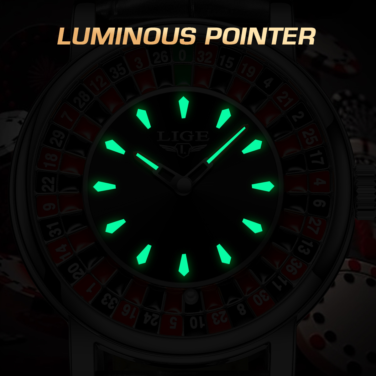 LIGE Quartz homme montre mode luxe créatif Roulette jeu cadran conception en cuir décontracté vie étanche montres pour hommes cadeaux + boîte