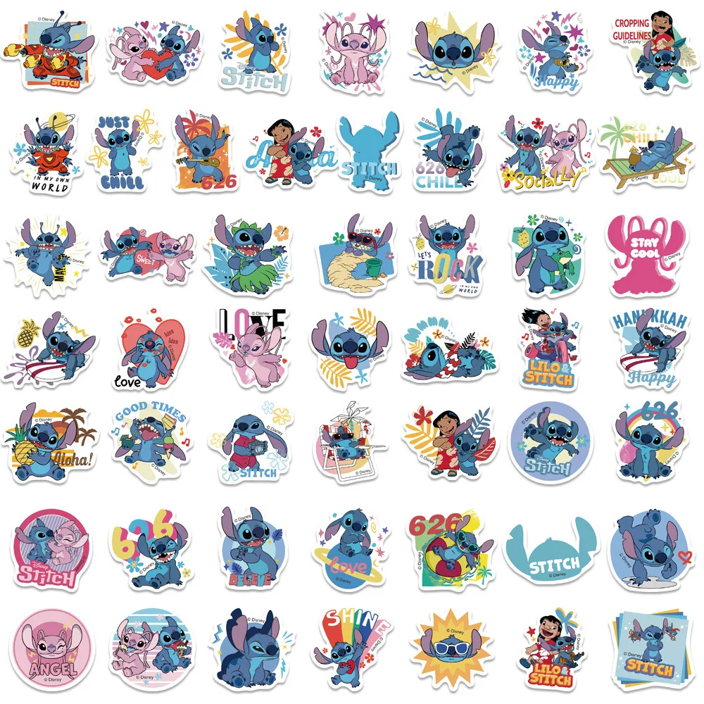 50 sztuk Disney Cute Cartoon Lilo i Stitch naklejki laptop telefon walizka pamiętnik gitara Graffiti wodoodporna naklejka naklejki zabawki dla dzieci