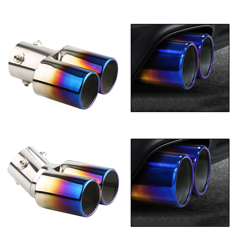 1PCS 2.5 "Inlaat Auto Auto Uitlaat Tip Rvs Dual Pipe Trim Gemodificeerde Auto Achterlichten keel Liner Voor De Meeste Auto's