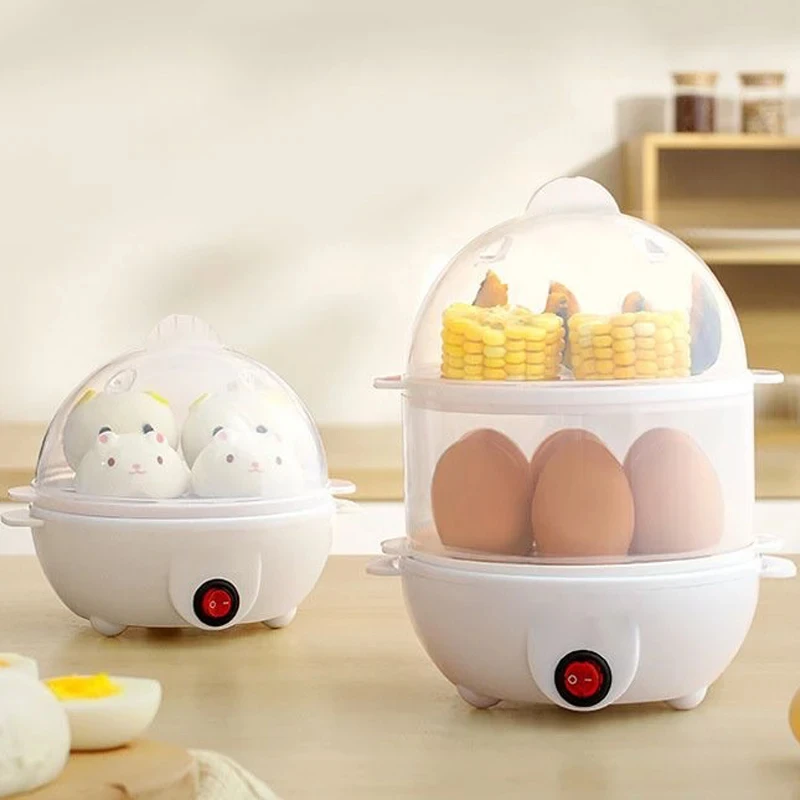Hervidor de huevos multifuncional, vaporizador de huevos eléctrico, máquina de cocina de desayuno, cocina de huevos de doble capa, Mini vaporera, cazadorero de cocina