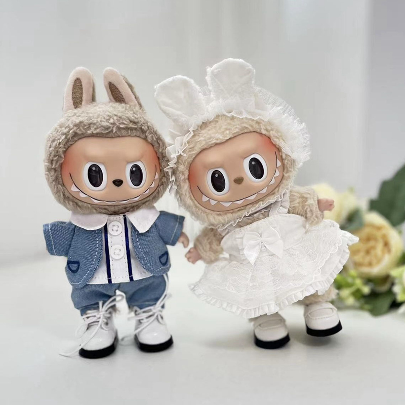 17cm bonito mini roupas de boneca de pelúcia acessórios para coreia kpop exo labubu ídolo bonecas tubarão macacão roupas diy presente da menina