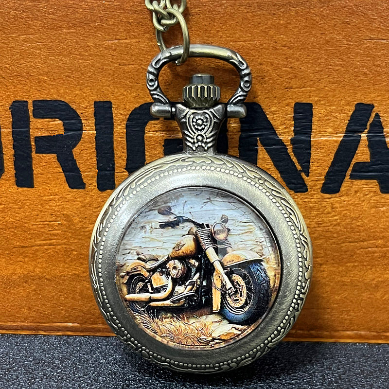 Relógio De Bolso De Moto Vintage Criativo, Requintado Relógio Com Colar De Corrente, Bronze Retro, Cowboy, melhor Presente
