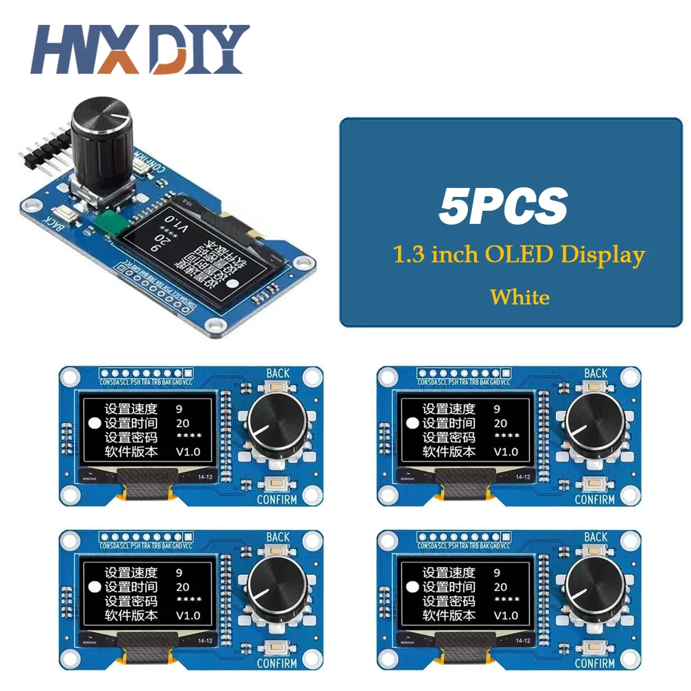 1-10pcs 1.3-inch OLED Display Module White/Blue Button EC11 Rotary Encoder IIC Interface LCD Screen