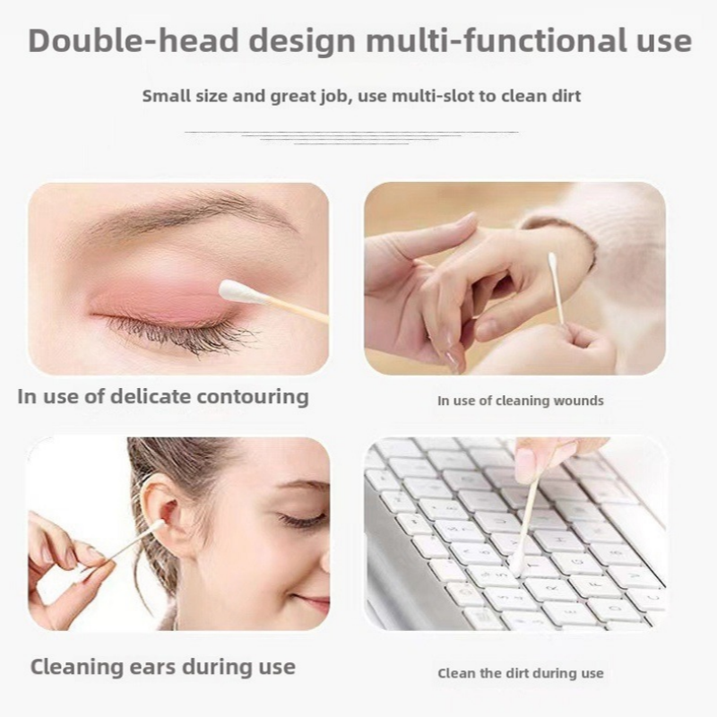 1000 pçs cabeça dupla botões de algodão de bambu vara de madeira cotonete para maquiagem, limpeza de orelha do nariz, cuidados com animais de estimação, arte e artesanato