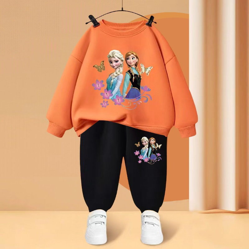 ディズニー エルサ プリンセス プリント 子供用トラックスーツ セット、パーカー、トップとパンツ、スポーツウェア、男の子、女の子用、子供服、2 点