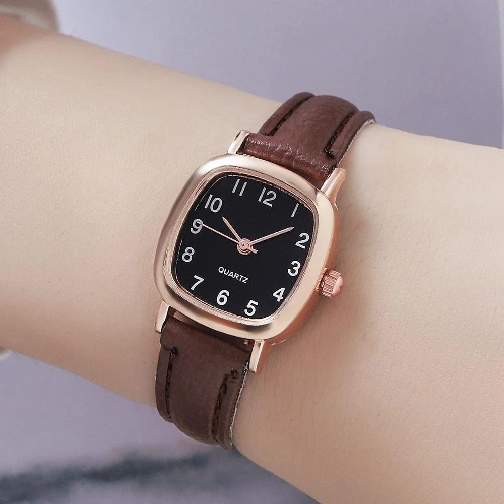 Kegllect Square Women Simple Small Dial นาฬิกานักเรียนเข็มขัดวินเทจนาฬิกาข้อมือควอตซ์