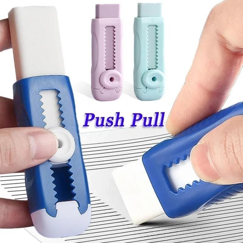 【1 Eraser+2 Refills】 Creative Push-pull Design Eraser Set Student School Office Stationery Supplies